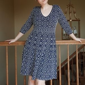 Navy and Cream Pokidot Dress UK 16R US 12R.